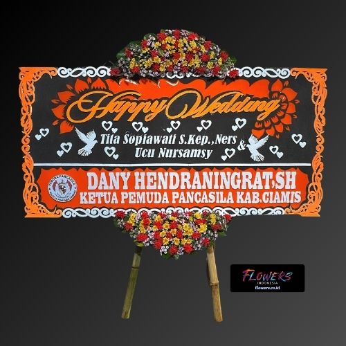 Karangan Bunga Papan Happy Wedding