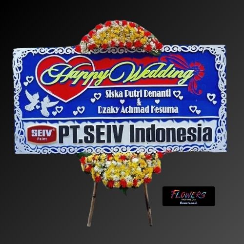 Karangan Bunga Papan Happy Wedding